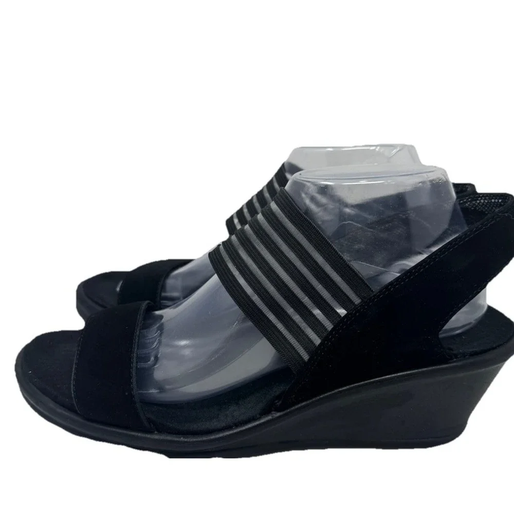 🔥Skechers 🖤Black Wedge Sandals Rumblers Strappy Lace Slip On Memory‎ Foam 11